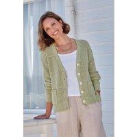 WoolOvers Women's Cotton Twist V Neck Cardigan in Green | Size: XL