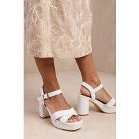 Where's That From Women's 'Marcia' Statement Platform Strappy Block High Heels in White | Size: 4