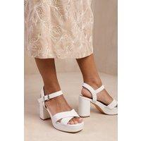 Where's That From Women's 'Marcia' Statement Platform Strappy Block High Heels in White | Size: 5