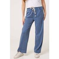 Alse Studio Women's Elasticed Waist Stretch Wide Leg Denim Trousers in Light Blue | Size: Small