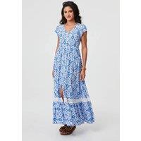Izabel London Women's Mosaic Print Cap Sleeve Maxi Dress in Blue | Size: 10