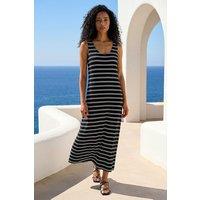 Roman Women's Stripe Cross Back Stretch Maxi Dress in Black | Size: 12