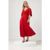 Yours Women's Knot Pleated Maxi Dress in Red | Size: 18