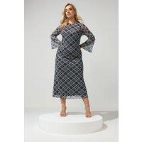 Yours Women's Check Mesh Maxi Dress in Chocolate | Size: 22