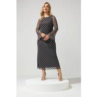 Yours Women's Polka Dot Mesh Maxi Dress in Chocolate | Size: 14