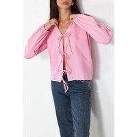 WOVCOR Women's Front Tie Detailed Woven Shirt in Pink | Size: Small