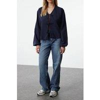 WOVCOR Women's Front Tie Detailed Woven Shirt in Navy | Size: Small