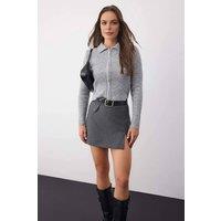 WOVCOR Women's Classic Collared Knit Cardigan with Zip Detail in Grey | Size: Small