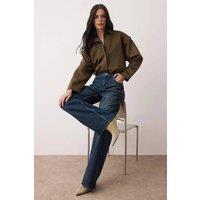 WOVCOR Women's High Waist Wide Leg Jeans in Navy | Size: 14
