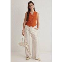 WOVCOR Women's Tailored Button-Front Sleeveless Vest Top in Terracotta | Size: 10