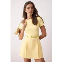 WOVCOR Women's Belted Tailored Short Sleeve Fitted Playsuit in Lemon | Size: 14