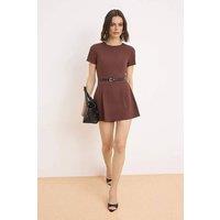 WOVCOR Women's Belted Tailored Short Sleeve Fitted Playsuit in Brown | Size: 10