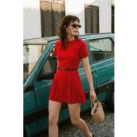 WOVCOR Women's Belted Tailored Short Sleeve Fitted Playsuit in Red | Size: 8