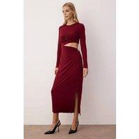 WOVCOR Women's Cut Out Ring Detail Long Sleeve Maxi Dress in Burgundy | Size: 8