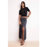 WOVCOR Women's High Split Draped Waist Maxi Skirt with Fluid Fit in Dark Grey | Size: Small