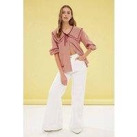WOVCOR Women's Gingham Frill Collar Tie Detail Long Sleeve Shirt | Size: 12