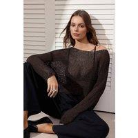 WOVCOR Women's Metallic Open Knit Lightweight Long Sleeve Jumper in Brown | Size: Large