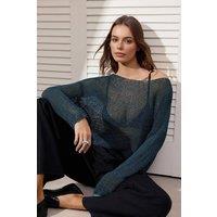 WOVCOR Women's Metallic Open Knit Lightweight Long Sleeve Jumper in Teal | Size: Medium