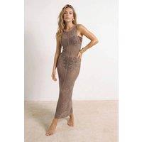 WOVCOR Women's Open Knit Sleeveless Maxi Beach Dress Cover Up in Taupe | Size: Medium