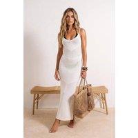 WOVCOR Women's Open Knit Strappy Maxi Beach Dress with Split Hem in Ecru | Size: Small