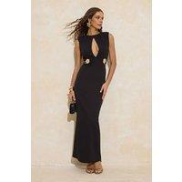 WOVCOR Women's Hardware Detail Cut Out Maxi Bodycon Dress in Black | Size: 8