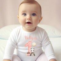 Aye Do Gifts Girl's Personalised Pink 1st Birthday Panda Baby Outfit: Baby Grow in White | Size: 6-12 m