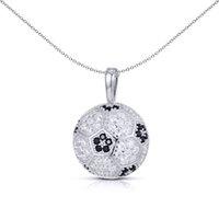 Jewelco London Men's Silver Black CZ 3D Football Soccer Ball Charm Pendant