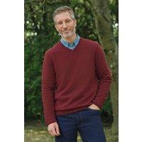 WoolOvers Men's Mens 100% Lambswool V Neck Jumper in Dark Red | Size: Large