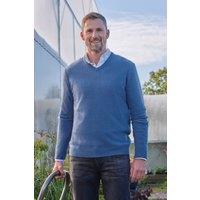 WoolOvers Men's Mens 100% Lambswool V Neck Jumper in Mid Blue | Size: Large
