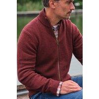 WoolOvers Men's Mens 100% Lambswool Lincoln Zipper Cardigan in Dark Red | Size: Large