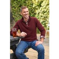 WoolOvers Men's Mens Lambswool Zip Neck Jumper in Dark Red | Size: Large