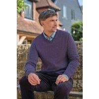 WoolOvers Men's Mens 100% Lambswool V Neck Jumper in Purple | Size: Medium