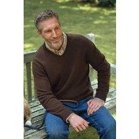 WoolOvers Men's Mens 100% Lambswool V Neck Jumper in Brown | Size: Large