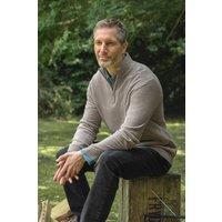 WoolOvers Men's Mens Lambswool Zip Neck Jumper in Camel | Size: 3XL