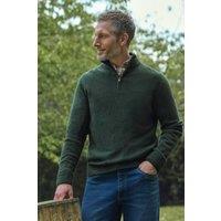 WoolOvers Men's Mens Lambswool Zip Neck Jumper in Dark Green | Size: XL