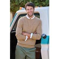 WoolOvers Men's Cashmere & Merino Cable Crew Neck in Camel | Size: Medium