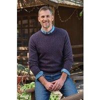 WoolOvers Men's Cashmere & Merino Cable Crew Neck in Purple | Size: Large