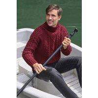 WoolOvers Men's Pure Wool Aran Polo Neck Jumper in Burgundy | Size: 2XL