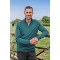 WoolOvers Men's Mens Lambswool Zip Neck Jumper in Green | Size: Large