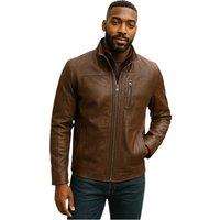Infinity Leather Men's Warm Mid-Length Leather Biker Coat - Warwick in Brown | Size: 3XL