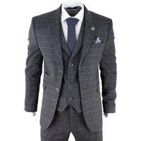 Infinity Leather Men's Check 3 Piece Tweed Suit Peaky Blinders 1920s Gatsby Tailored Fit in Grey | Size: 42R