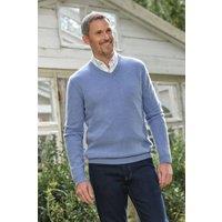 WoolOvers Men's Mens 100% Lambswool V Neck Jumper in Baby Blue | Size: Medium