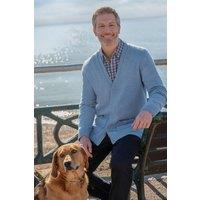 WoolOvers Men's 100% Wool V Neck Cardigan in Light Blue | Size: Medium