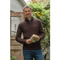 WoolOvers Men's Mens Lambswool Zip Neck Jumper in Brown | Size: Large