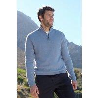 WoolOvers Men's Mens Lambswool Zip Neck Jumper in Baby Blue | Size: XL