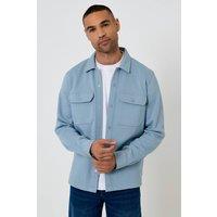 threadbare Men's Cotton Blend Popper Fastening Pique Shacket in Blue | Size: 2XL