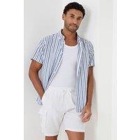 threadbare Men's Stripe Linen Cotton Blend Short Sleeve Shirt in Blue | Size: 2XL