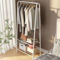Living and Home Freestanding Metal Clothing Rack Garment Holder with 2-Tier Wire Shelf in White