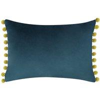 Paoletti Fiesta Soft Velvet Pom Pom Trimmed Cushion in Dark Blue