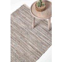 Homescapes Real Leather Handwoven Diamond Pattern Rug in Grey | Size: 90 cm x 150 cm